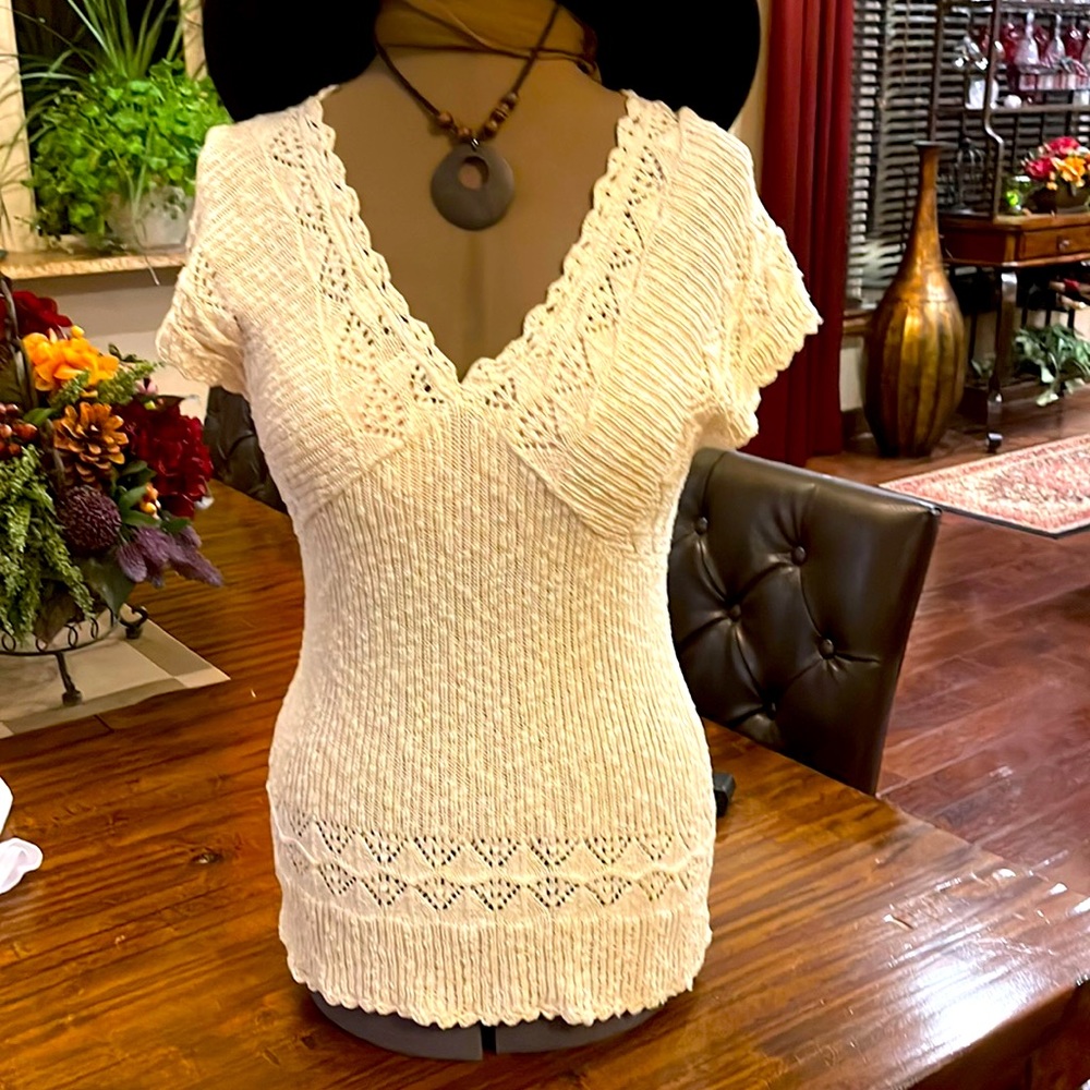 Axcess , Size M, Ivory crochet sweater